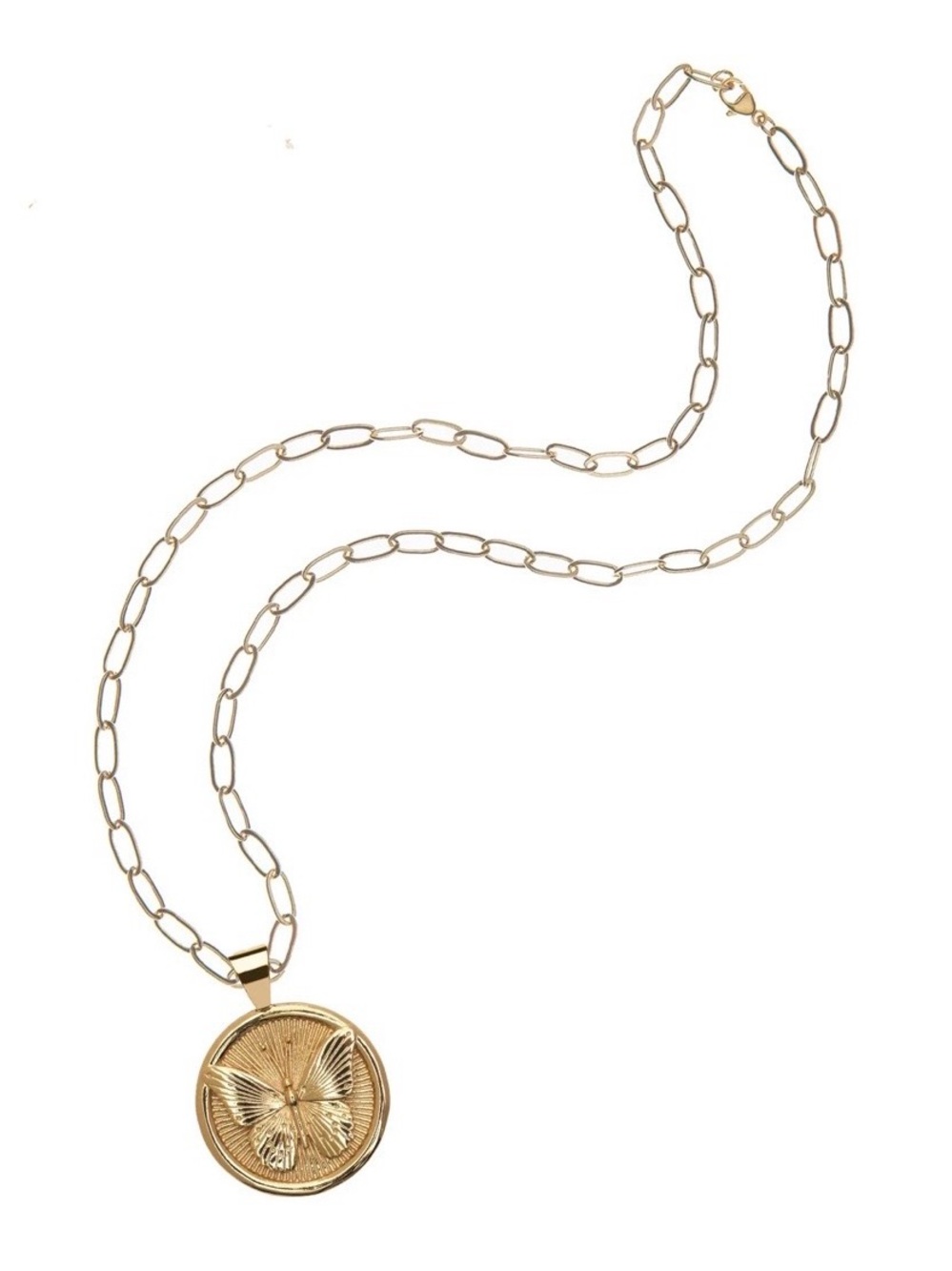 Jane Win Gold Butterfly Small Coin Medallion Pendant plus chain necklace